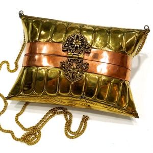 VTG 70's Rare Ornate Brass Copper Pillow Purse